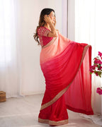 Teeya Creation Multi Color Chinnon Silk Embroidery Work Saree
