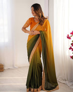 Teeya Creation Multi Color Chinnon Silk Embroidery Work Saree