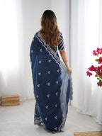 Teeya Creation Navy Blue Color Jimichhu Silk Embroidery Work Saree
