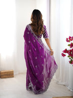 Teeya Creation Purple Color Jimichhu Silk Embroidery Work Saree