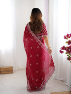 Teeya Creation Red Color Jimichhu Silk Embroidery Work Saree