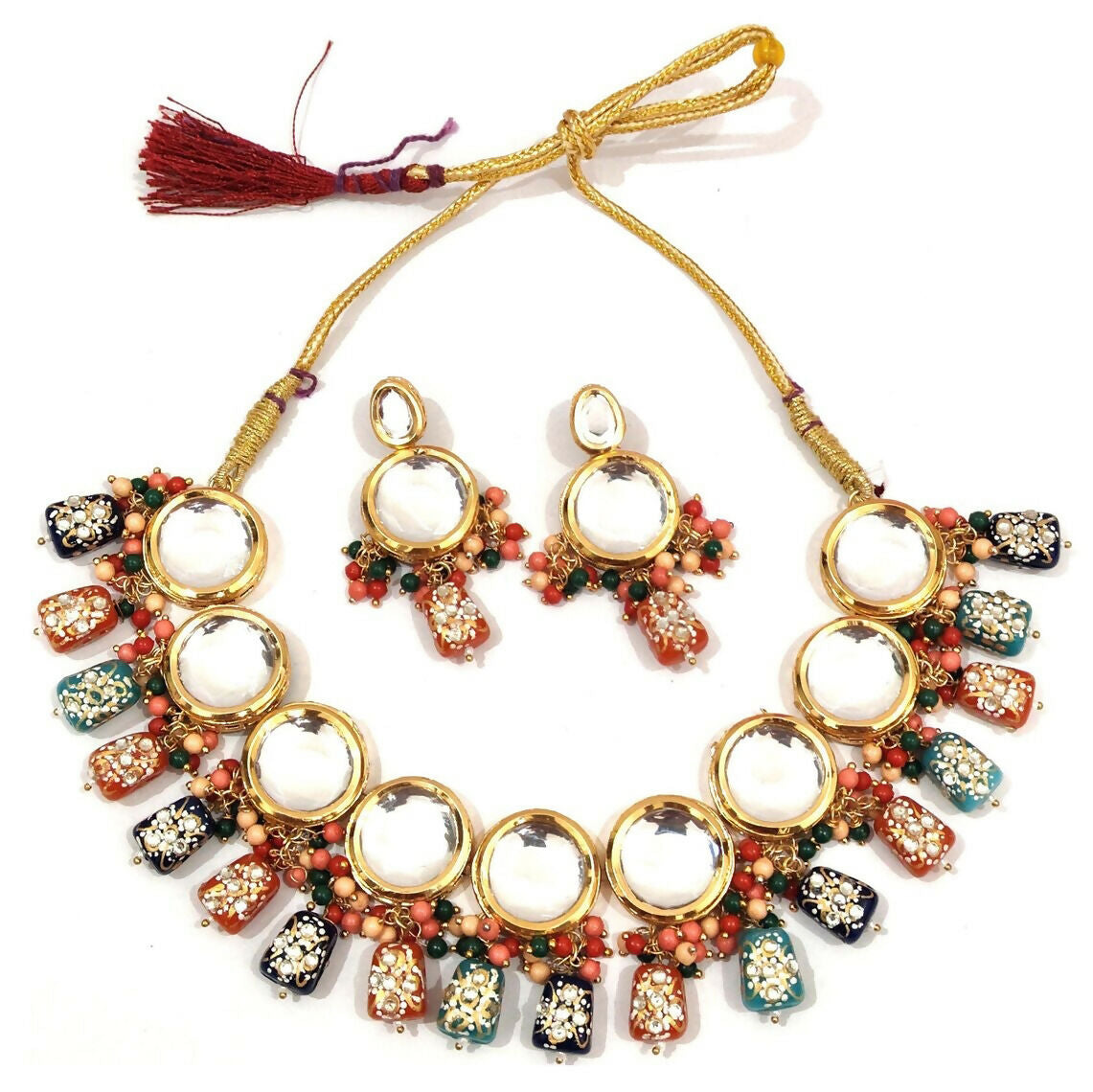 Joban Fashion Hand Made High Quality Gold Plated Base Metal Alloy Kundan Stone Studded Kundan Jewellery Set