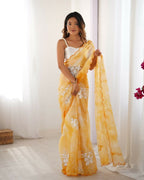 Yellow Jimmy Choo Printed, Sequence Embroidery Work Saree - Saima