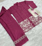 Anaita Magenta Chinon Silk Readymade Co-ords Set with Embroidery Work - Distacart