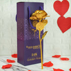 Tied Ribbons Gold-Polished Artificial Rose Flower With Box - Valentine's Day Gifts