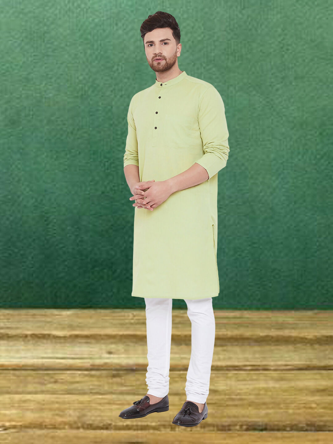 Even Apparels Men's Pure Cotton Green Kurta