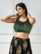 Amodini Designer Studio Women's Velvet Green Sleeveless Blouse