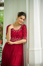 Teeya Creation Maroon Color Faux Georgette Hand Embroidery Work Party Wear Gown - Distacart