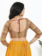 Joban Fashion Red Multi Silk Padded Blouse With Sweetheart Neck 3/4 Sleeves - Distacart