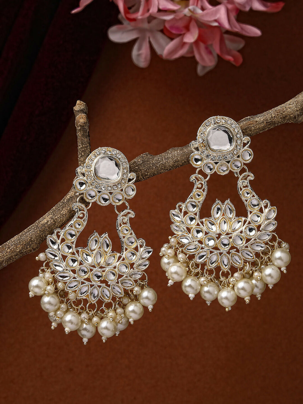 NVR Women Gold-Plated Kundan Chandbali Earrings - Distacart
