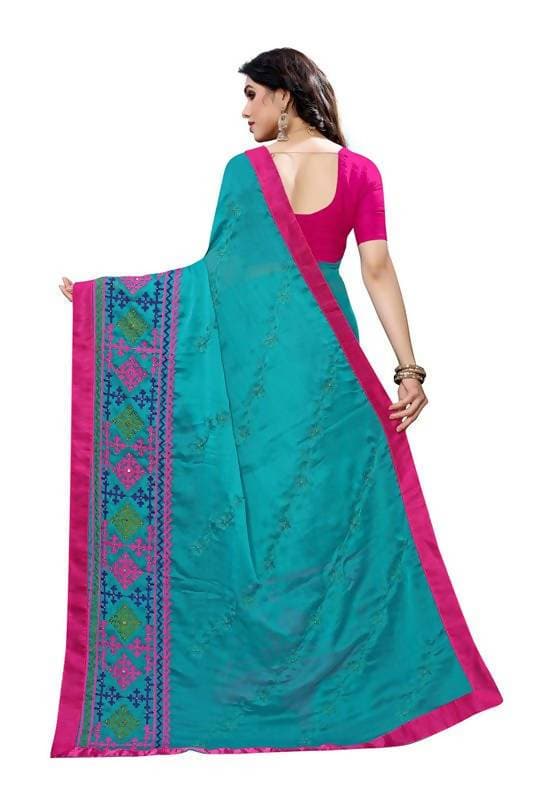 Vamika Rama Green Chiffon Emboridered Saree (SUIDHAGA RAMA)