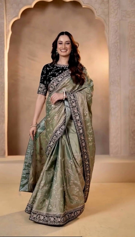 Joban Fashion Mehndi Soft Mocha Silk Party Wear Sarees