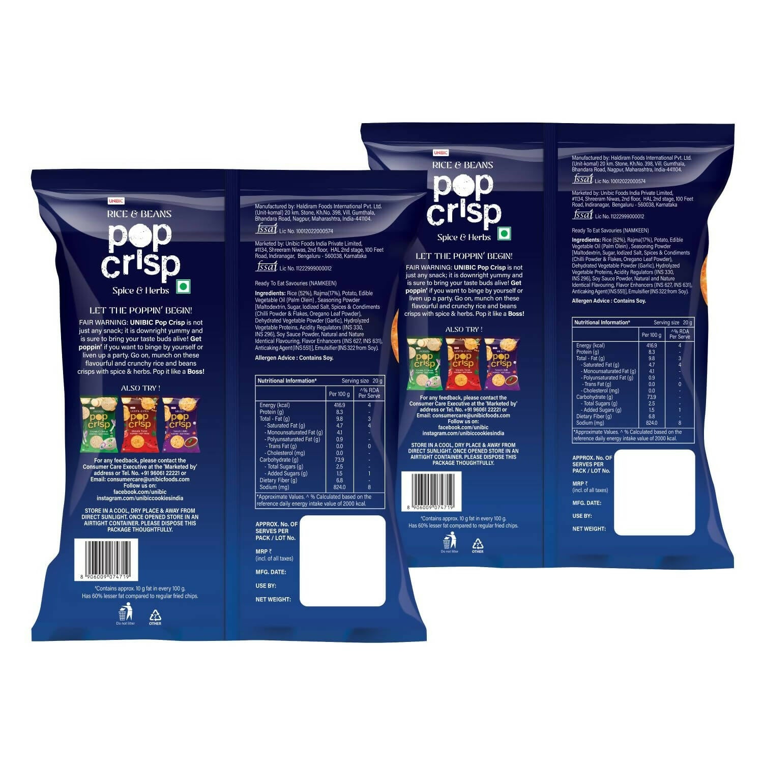 Unibic Pop Crisp Rice And Beans Popped Chips - Distacart