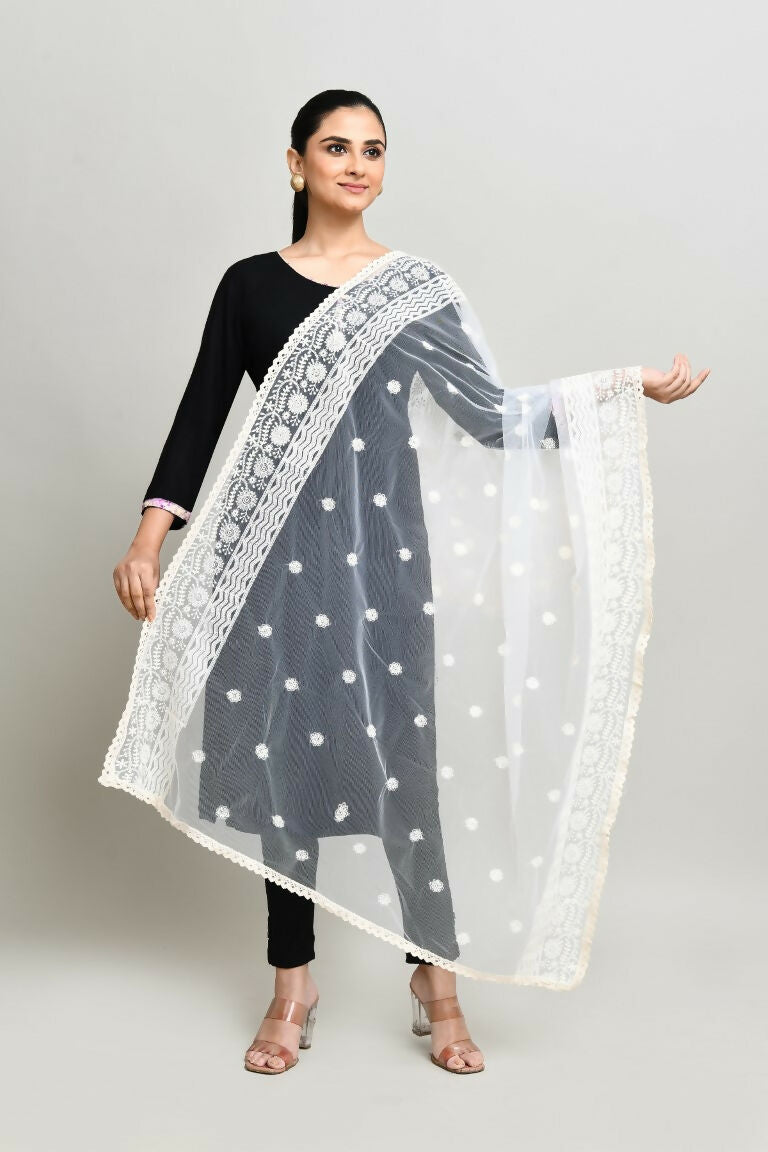 Joban Fashion White Cotton Embroidery Work Pakistani Karanchi Dupatta