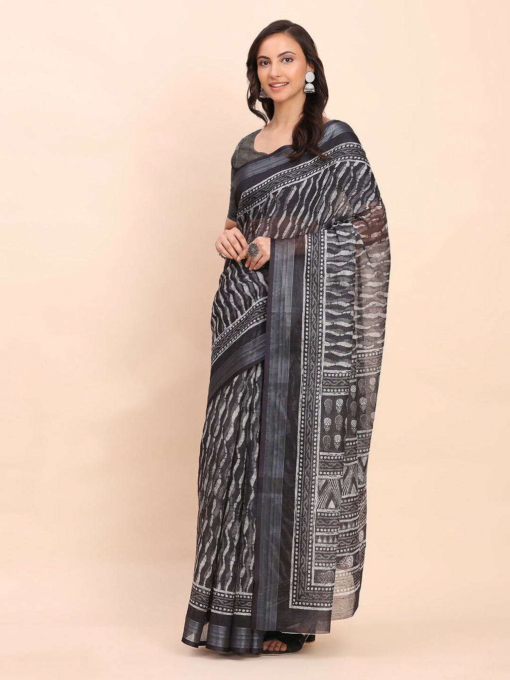 Shree Shyam Fashion Linen Cotton Black Saree - Distacart