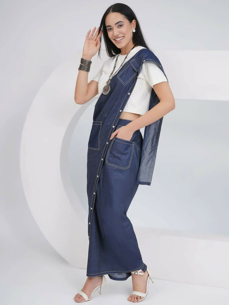 Joban Fashion Off White Cotton Denim Skirt Drape With Top