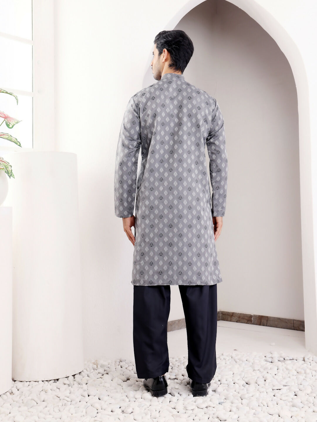 Grey Viscose Woven Jacquard Work Men's Kurta - Mahotsav