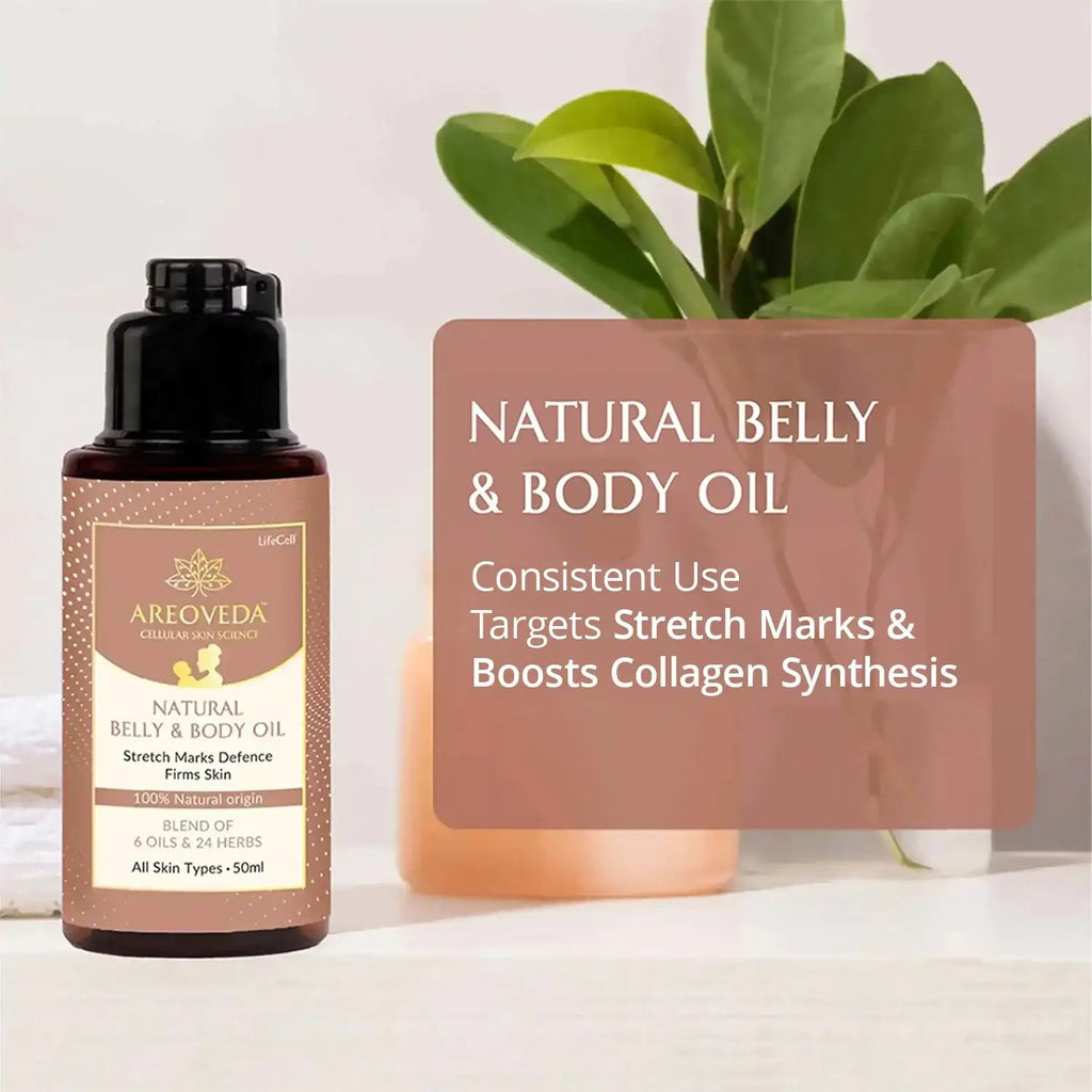 AreoVeda Natural Belly and Body Oil bottle, 50ml and 200ml
