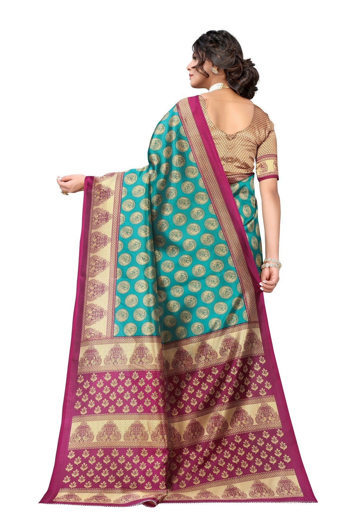 Vamika Rama Green Printed Art Silk Saree