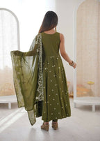 Teeya Creation Green Color Roman Silk Embroidery Work Party Wear Gown - Distacart