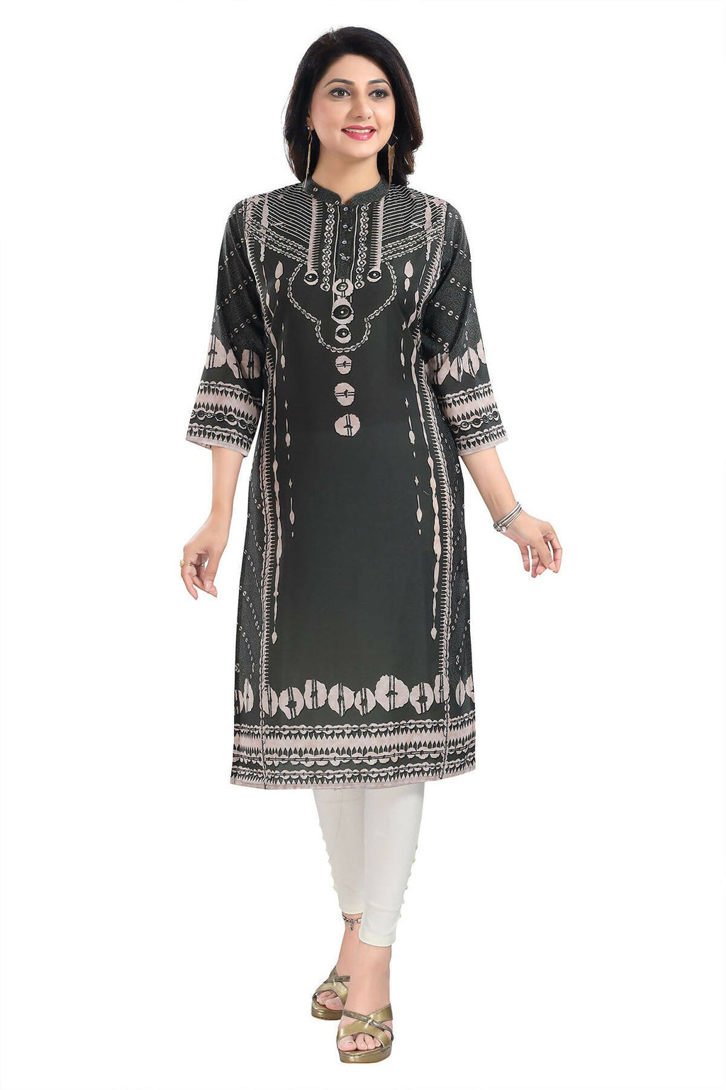Snehal Creations Opulent Olive Digital Print Masleen Long Kurti Tunic - Distacart