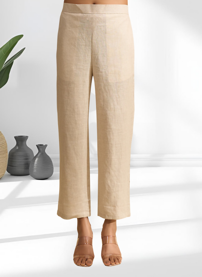 Joban Fashion Beige Linen Embroidered Readymade Cord Set - Distacart