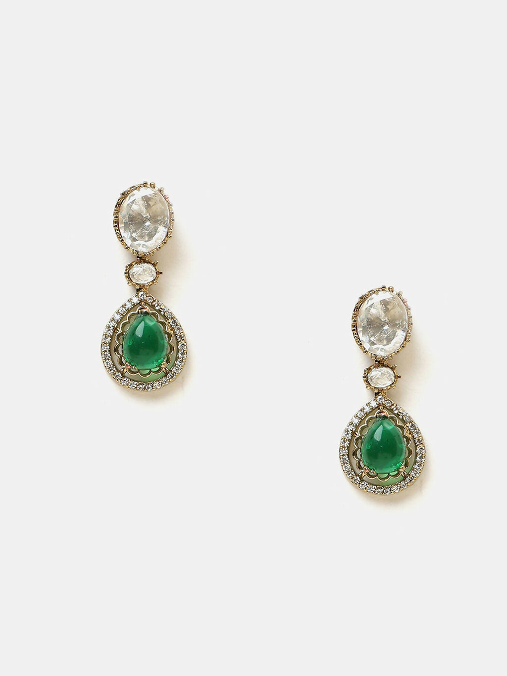 Ruby Raang Green Stone Kundan Work Necklace And Matching Earrings