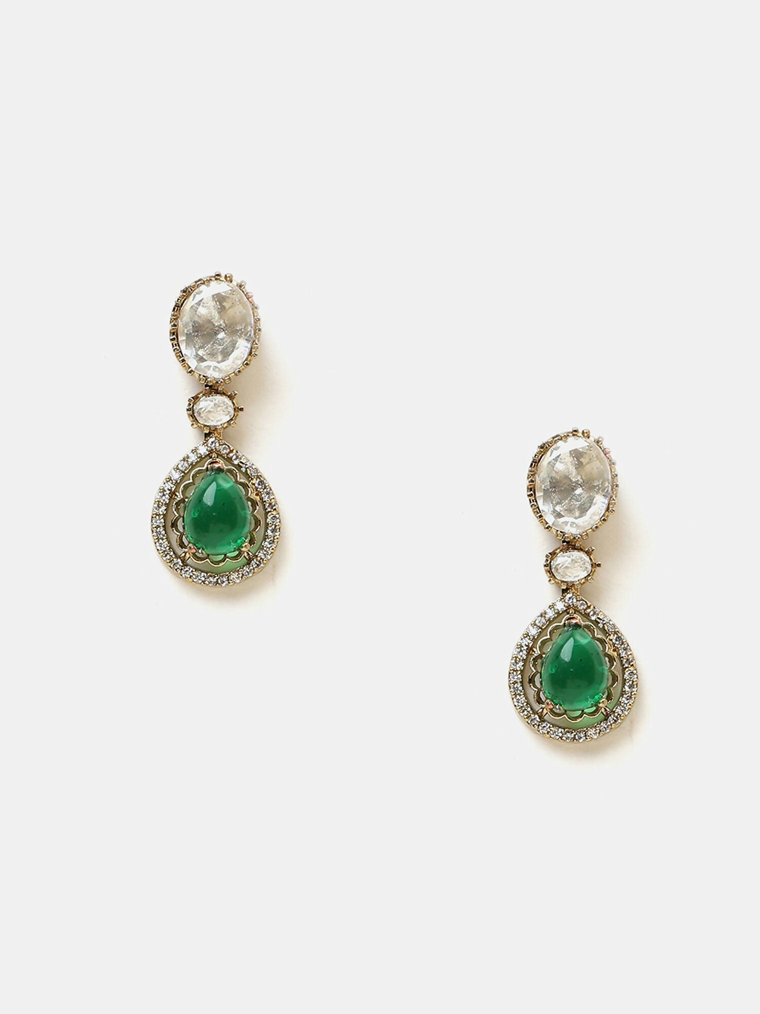 Ruby Raang Green Stone Kundan Work Necklace And Matching Earrings