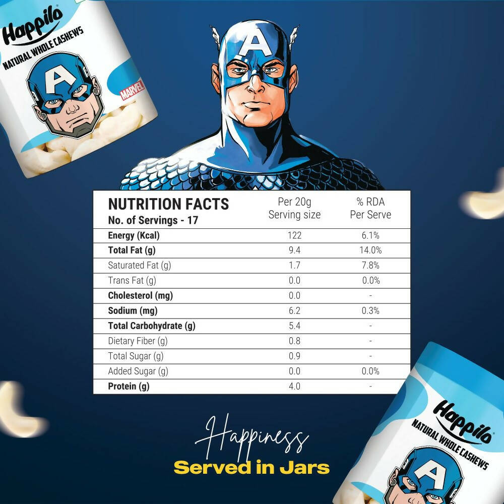 Happilo Natural Whole Cashews-Marvel Captain America Edition - Distacart