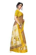 Vamika Multicolor & Yellow Kalamkari With Jhalar Khadi Silk Saree