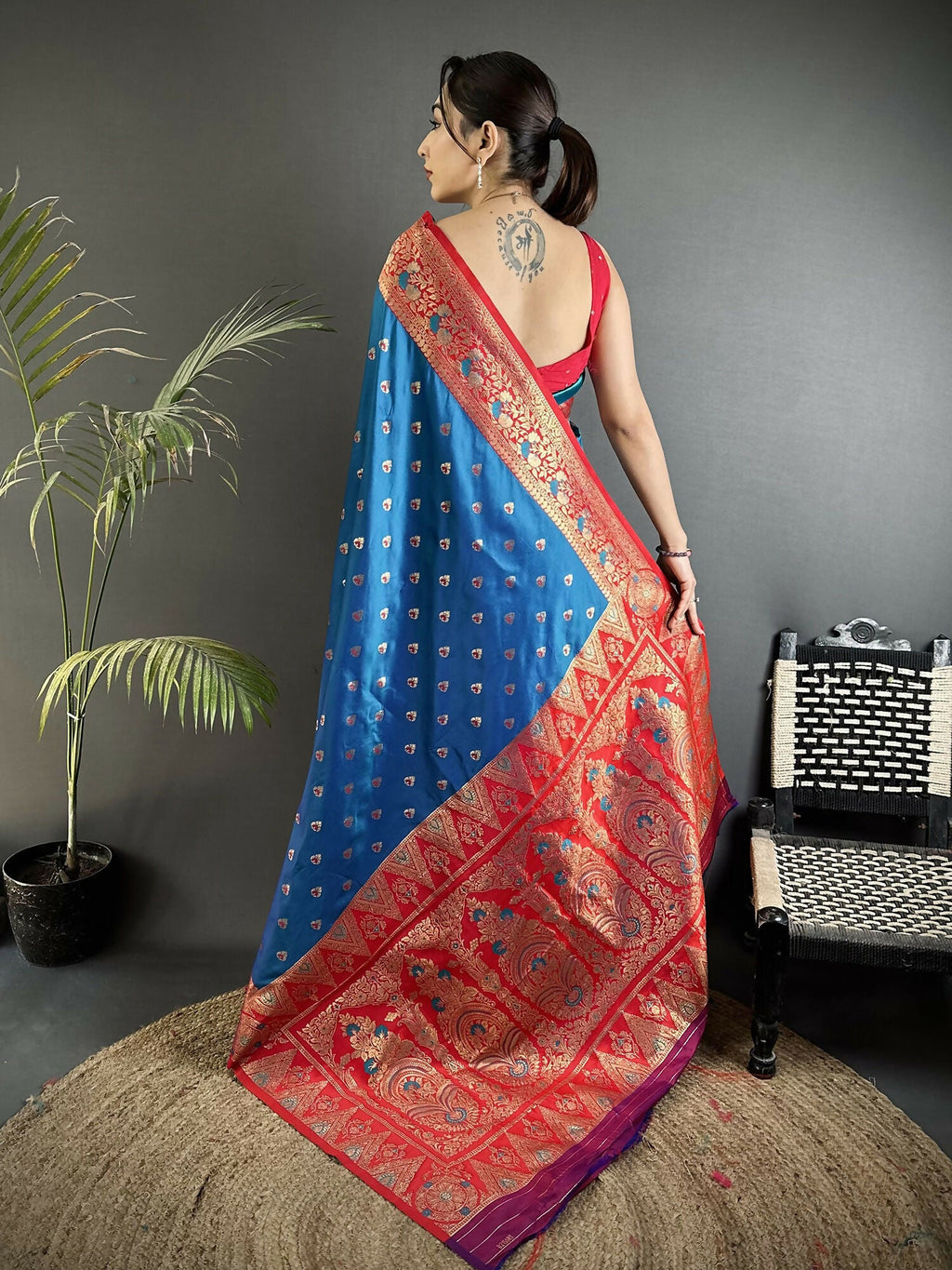 Joban Fashion Blue Intricate Motifs Soft Silk Banarasi Saree