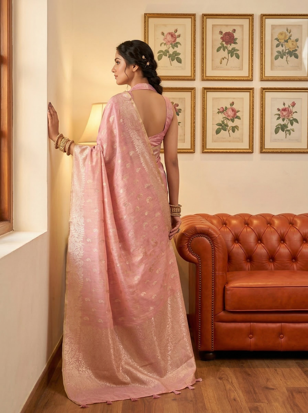Shree Shyam Fashion Pink Tissue Silk Saree - Distacart