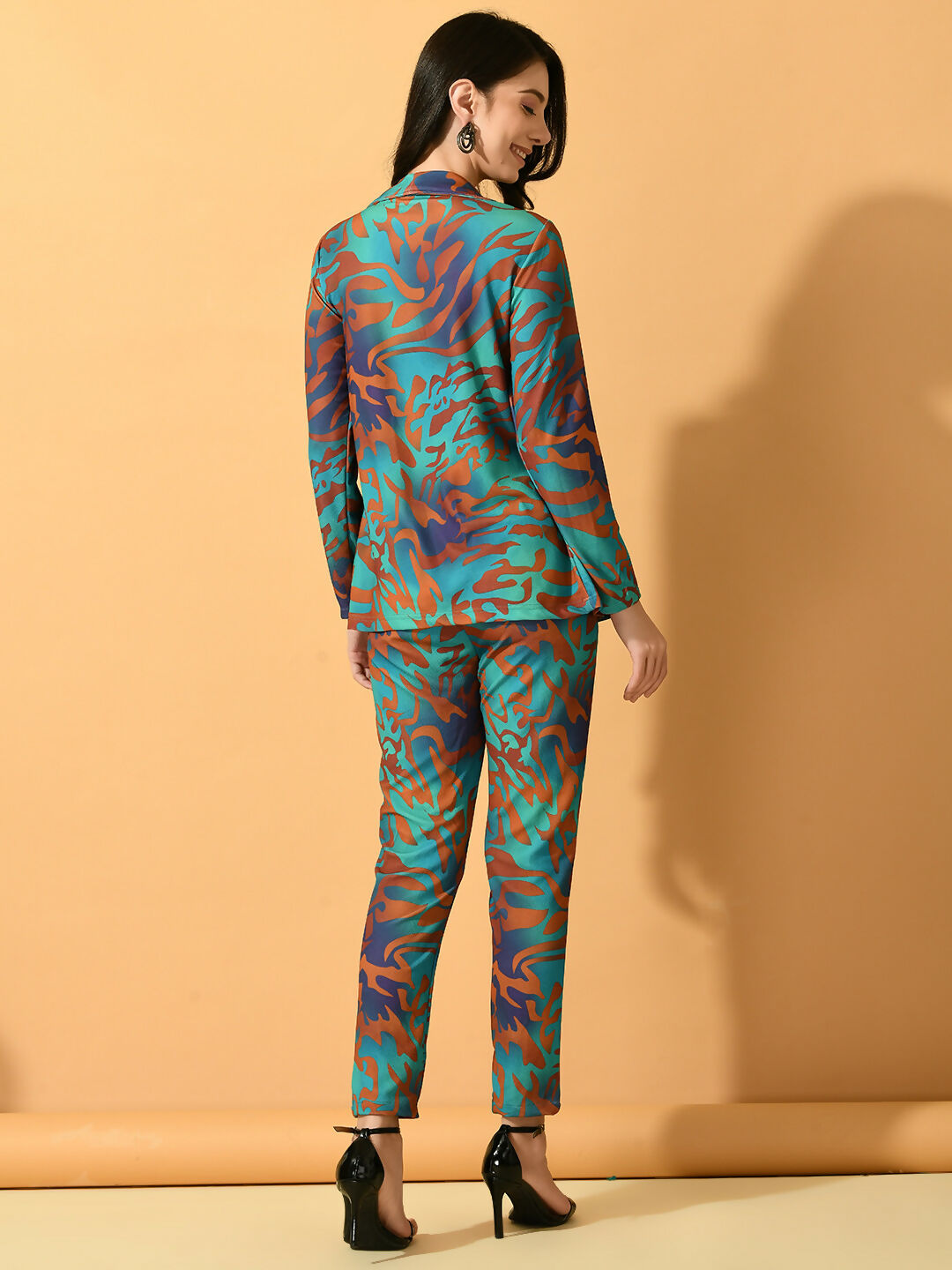 Myshka Women's Multi Printed Coat With Trousers
