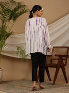 Juniper Women's Lavender Mirror Embroidered Rayon Crepe Tie-Dye Tunic With Tassels