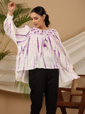 Juniper Women's Lavender Mirror Embroidered Rayon Crepe Tie-Dye Tunic With Tassels