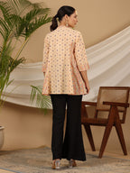 Juniper Women's Peach Tribal Printed Pure Cotton Tunic With Beads Work