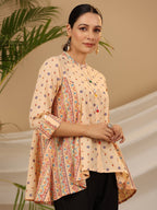 Juniper Women's Peach Tribal Printed Pure Cotton Tunic With Beads Work