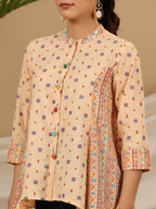 Juniper Women's Peach Tribal Printed Pure Cotton Tunic With Beads Work