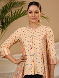 Juniper Women's Peach Tribal Printed Pure Cotton Tunic With Beads Work