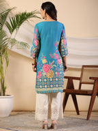 Juniper Women's Blue Rayon Floral Printed Straight Kurta