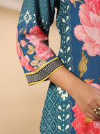 Juniper Women's Blue Rayon Floral Printed Straight Kurta