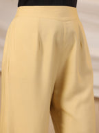 Juniper Beige Modal Rayon Women Partially Elasticated Bell Bottom Pants With Single Side Pocket