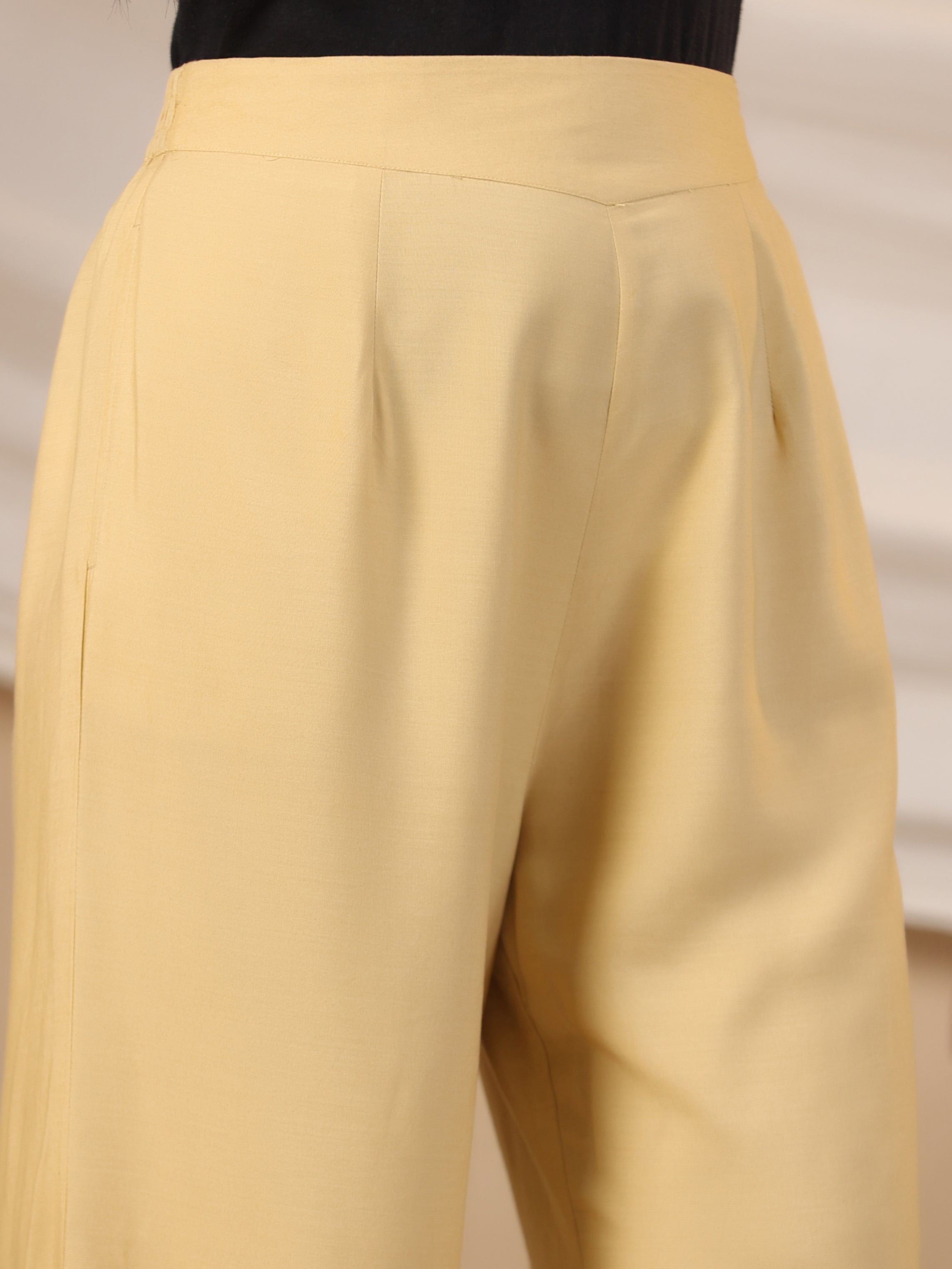 Juniper Beige Modal Rayon Women Partially Elasticated Bell Bottom Pants With Single Side Pocket