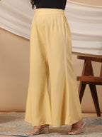 Juniper Beige Modal Rayon Women Partially Elasticated Bell Bottom Pants With Single Side Pocket