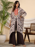 Juniper Brown Cotton Printed Kaftan With Front Zipper Closure & Lace Detailing - Distacart