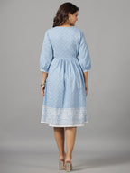 Juniper Women's Sky Blue Ethnic Motif Printed Pure Cotton Dress With Beads & Sequins Work - Distacart