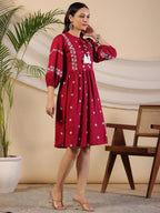 Juniper Women Wine Rayon Embroidered Short Dress - Distacart