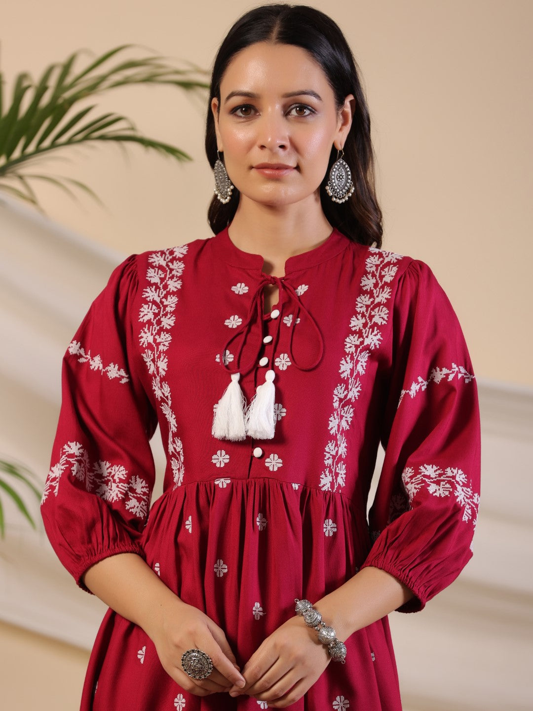 Juniper Women Wine Rayon Embroidered Short Dress - Distacart