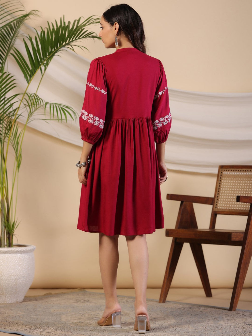 Juniper Women Wine Rayon Embroidered Short Dress - Distacart