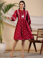 Juniper Women Wine Rayon Embroidered Short Dress - Distacart